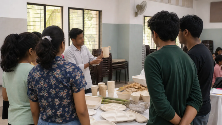 Workshop learning about biodegradable cups and bagasse plates