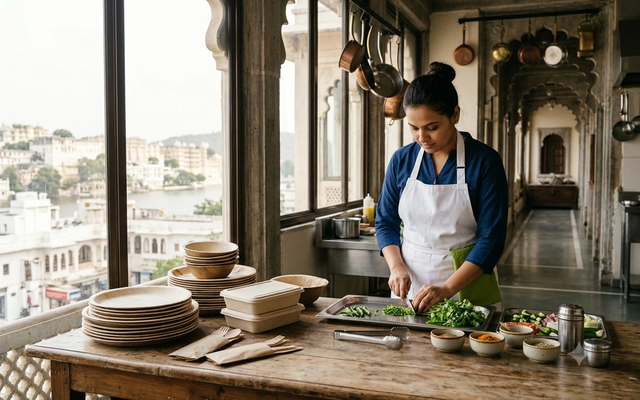 Chhatrapati Sambhajinagar hotel kitchen with compostable tableware