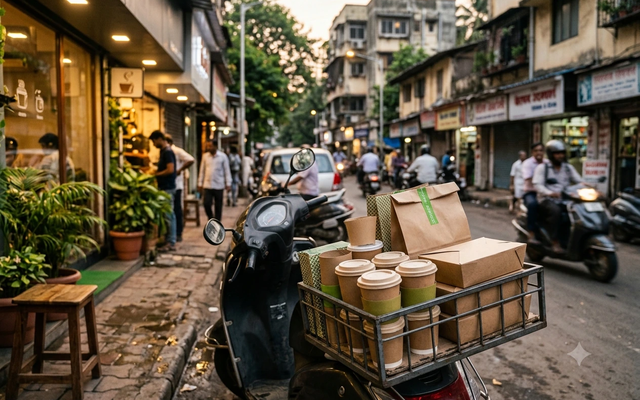 Goregaon Mumbai café street takeaway cups and kraft bags for delivery