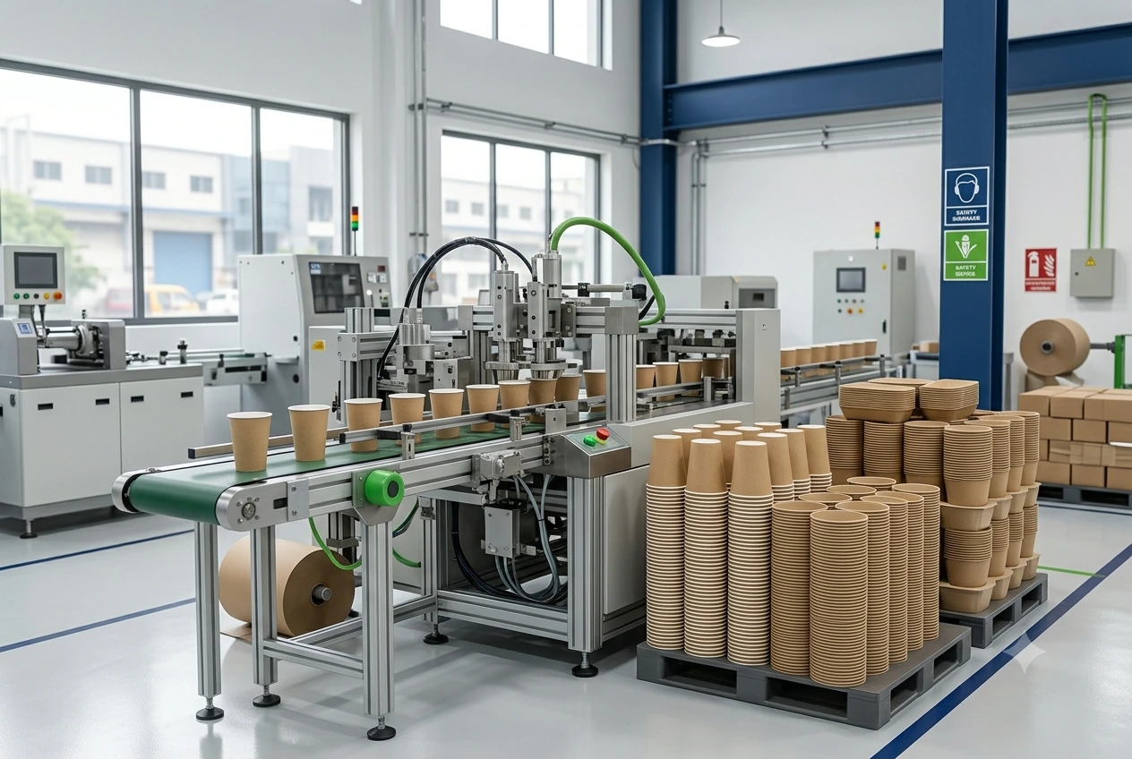 Paper cup forming machinery and kraft cup stacks in Indian manufacturing