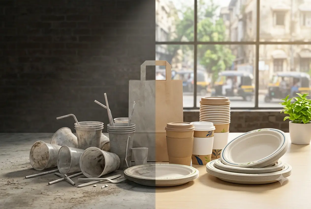 Plastic cups versus biodegradable paper cups and bagasse plates — plastic alternative packaging